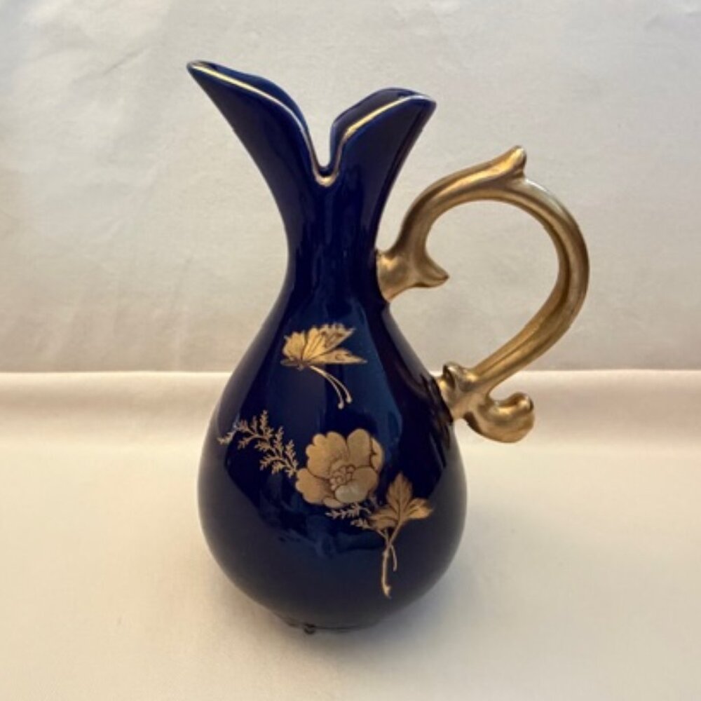 Vintage Cobalt Blue Gold Mini Pitcher